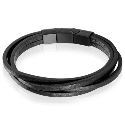 Afbeelding van Mendes Heren armband Leer Edelstaal Verstelbaar Zwart