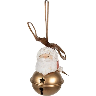 Afbeelding van Clayre &amp; Eef Kersthanger Kerstman 8 cm Wit Goudkleurig Polyresin Kerstboomversiering