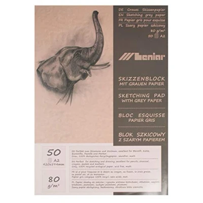Afbeelding van Honsell 31223 grijsbruin schetsblok, 80 g/m², DIN A2, 50 vellen, van 100% ecologisch gerecycled papier met ruw oppervlak, voor tekenen en schetsen