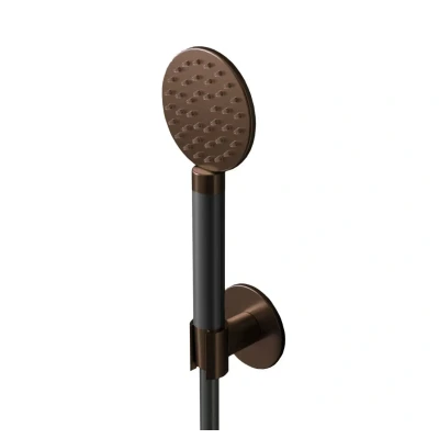 Afbeelding van HotBath Cobber M444 ronde handdouche met wandsteun en doucheslang 150cm messing verouderd verweerd