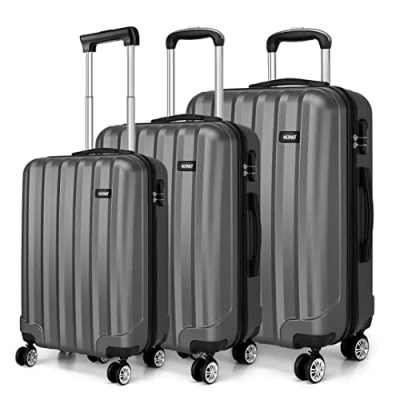 Afbeelding van Kono Bagage Sets van 3 Stuks Lichtgewicht 4 Wielen Harde Schaal ABS Reistrolley Koffers (grijs)