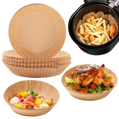 Afbeelding van Bakpapier voor heteluchtfriteuse, 100 stuks, 20 24 cm, anti aanbaklaag, waterdicht, oliebestendig, wegwerpschalen, liner airfryer, oven, magnetron, stoompan