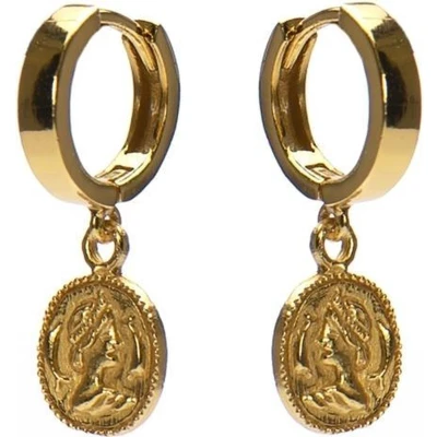 Afbeelding van Karma 925 Sterling Zilveren Hinge Hoops Goudkleurige Coin Oorbellen goud