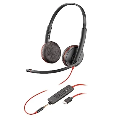 Afbeelding van Poly Blackwire 3225 bedrade headset (Plantronics) Ruisonderdrukkende microfoon stereo ontwerp Maak verbinding met pc/Mac/Mobile via USB C, A of 3,5 mm Werkt Teams, Zoom Amazon