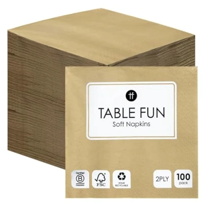 Afbeelding van Talking Tables 100 x papieren servetten, zacht, goudkleurig, voor Kerstmis, verjaardag, bruiloft, catering, servies, wegwerpservetten, recyclebaar, gemaakt in de EU, 2 laags, 33 cm, stuks