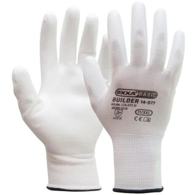 Afbeelding van Oxxa Builder 14 077 handschoenen Wit 12 paar L PU/Polyester Gebreid manchet EN 388:2016
