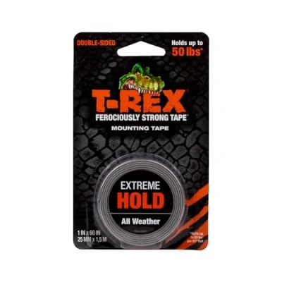 Afbeelding van T Rex Extreme Hold dubbelzijdig montageband, houdt tot 22,7 kg, 25 mm x 1,5 m, zwart