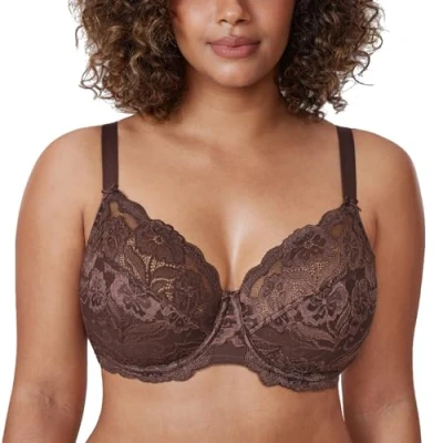 Afbeelding van DELIMIRA Beha Met Volledige Cup Zonder Voering, Van Tule Kant En Beugel Taupe 75G