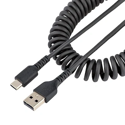 Afbeelding van StarTech.com 1m USB A naar C Laadkabel, Zwart, Robuuste Fast Charge &amp; Sync Spiraalkabel, Hoogwaardig