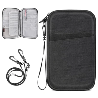 Afbeelding van FINTIE Familie paspoorthouder portemonnee, RFID blokkering reisdocument organisator clutch tas met penhouder sleutelhanger creditcards hoesje cover voor vrouwen mannen, Zwart, paspoort
