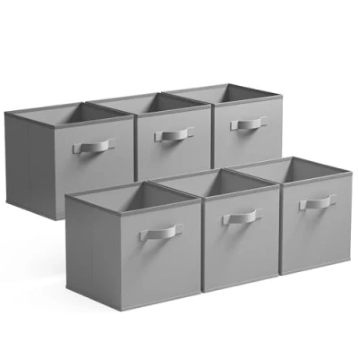Afbeelding van GRANNY SAYS Kubus opbergdozen, 6 Pak stoffen opbergkubussen 26,7 x 28 cm, opvouwbare opbergkubus met handvat opbergen en organiseren, cube storage boxes, fabric cubes Grijs