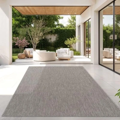 Afbeelding van Vloerkleed Voor Outdoor Keukenvloerkleed Balkon Terras Eenkleurig Design Modern, Kleur:Grijs, Maat:300x400 cm
