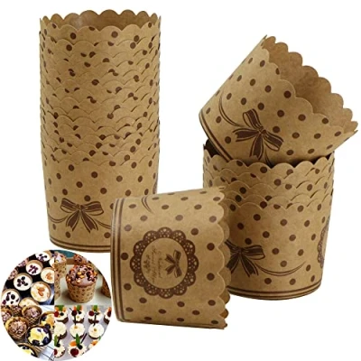 Afbeelding van Muffinvormpjes, bakvormpjes, papier, cupcake vormen, 50 stuks, kraftpapier, bowknot, bakbekers voor muffins, dessert, bruiloft, verjaardagsfeest, hoge temperatuurbestendigheid, robuust, bruin