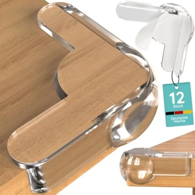 Afbeelding van Hoekbescherming voor baby&#039;s, 12 stuks, zelfklevende randbescherming, transparant, extra sterke grip, babyrandbescherming tafel en meubels, veilige bescherming met lijm op waterbasis