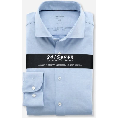 Afbeelding van OLYMP Overhemd Level 5 24/Seven Blauw maat 44 Heren Effen met Body fit Pasvorm Strijkvrij katoen