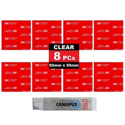 Afbeelding van CANOPUS Dubbelzijdige kleefpads, extra sterk, transparant, 8 stuks (50 mm x 50 mm), waterdichte ideaal voor wooncultuur, kentekenplaat kleefpads auto