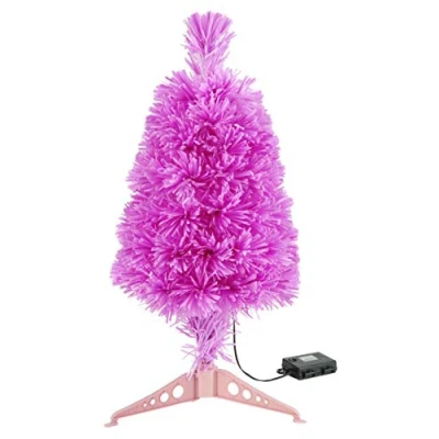 Afbeelding van Christmas Concepts® 60 cm (24&#039;&#039;) roze glasvezelkerstboom met op batterijen werkende LED kleurveranderende lichten