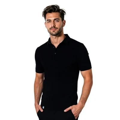 Afbeelding van ALPIN LOACKER Merino shirt heren Premium T korte mouwen &amp; NIEUW: poloshirt I Thermo bovendeel mannen en ondergoed heren, polo zwart, L