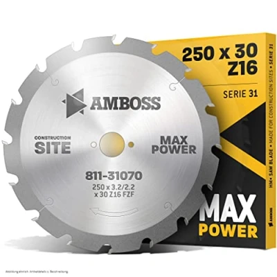 Afbeelding van Amboss HM Cirkelzaagblad Ø 250 mm x 3,2 30 mm, voor pallets, hout met spijkers enz., serie 11.31 16 tanden FWF