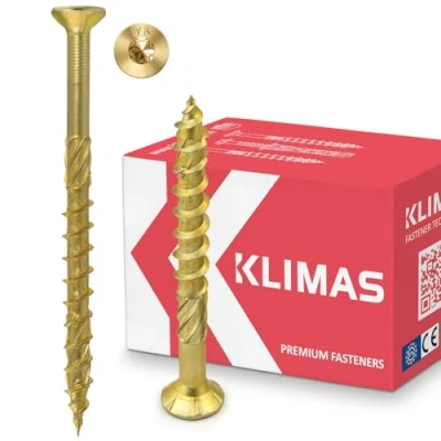 Afbeelding van KLIMAS Houtschroeven, Torx spaanplaatschroeven geel verzonken kopschroeven terrasschroeven universele schroeven dakconstructie set 6x60 mm 100 stukken