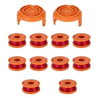 Afbeelding van 10 stuks grastrimmerdraad voor alle 20 V Worx grastrimmer en 2 trimmerspoeldoppen, trimmer spoelmodel WA0010, spoel compatibel met WG163