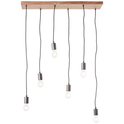 Afbeelding van Brilliant Leuchten Hanglamp Rustiek 125 cm hoogte, 80 breedte, 6 x e27, in te korten, metaal/hout, zwart/hout (1 stuk)