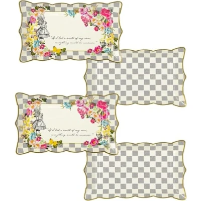 Afbeelding van Talking Tables Pack van 4 Alice in Wonderland Papier Serveren Voedsel Platters Supplies voor Mad Hatter Afternoon Tea, Verjaardagsfeest en Baby Shower, Stof, Multicolor