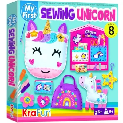 Afbeelding van KraFun My First Sewing Eenhoorn Beginner Arts &amp; Crafts, maak 5 schattige projecten met een knuffeldier, kussen, mobiel, sleutelhanger en tas, handleiding vilt