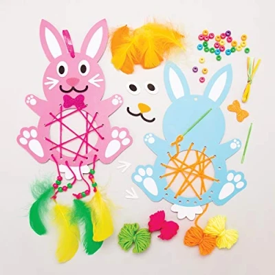 Afbeelding van Baker Ross Paashaas, dromenvanger, knutselsets voor kinderen (4 stuks), creatieve sets om te knutselen en decoreren in de lente