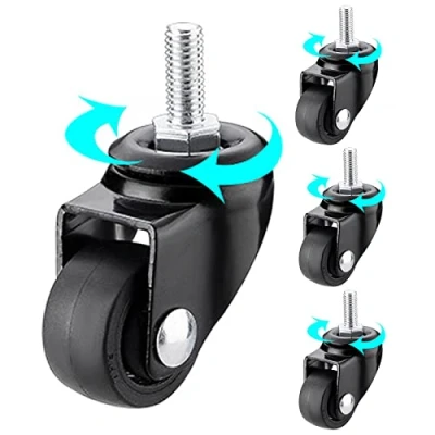 Afbeelding van 4pcs Trolley zwenkwielen,Rubber wieltje met rem,M6/M8/M10 Schroef Staaf,Meubilair Vervanging Zwart voetenwiel,Nylon dempende wielen,M6 4nobrakes