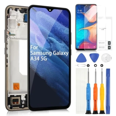 Afbeelding van voor Samsung Galaxy A34 5G A346 LCD display, SM A346E A346B A346M scherm, touchscreen, digitale assembly, vervanging met reparatiekit (zwart frame)