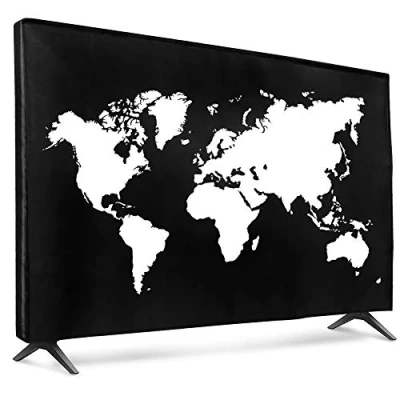 Afbeelding van kwmobile TV hoes Voor 65&quot; cover Beschermhoes televisie binnengebruik Wereldkaart design in wit / zwart