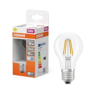 Afbeelding van OSRAM LED lamp Stervorm A40 filament, 4000 K neutraal wit, 3,4 W, E27, helder, 470 lm, 15.000 h, voor plafond en staande lampen, kantoor