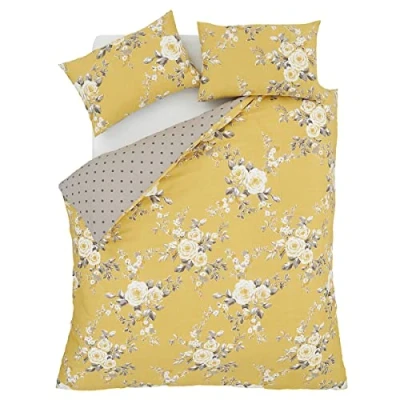 Afbeelding van Beddengoed Canterbury Floral eenpersoonsdekbedovertrekset met kussenslopen oker