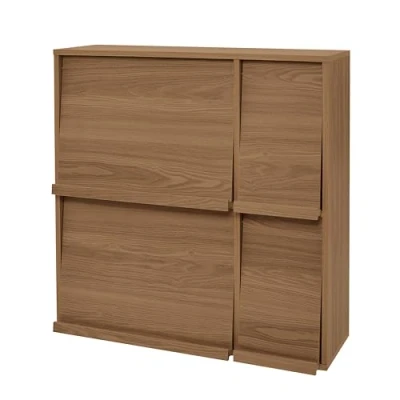 Afbeelding van Iris Ohyama, Opbergkast met 4 vouwdeuren / Houten kast Drop down Kast, Modulair, kantoor, woonkamer, bibliotheek Flap Rack FR F4 AsBruin
