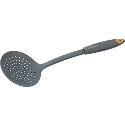 Afbeelding van Fackelmann Abseihlöffel 28 cm SOFT, keukenhulp met functioneel deel van kunststof, schuimlepel voor gecoate potten en pannen (kleur: oranje/grijs), hoeveelheid: 1 stuk