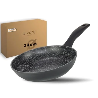 Afbeelding van Koekenpan 24cm inductie grote universele pan met antiaanbaklaag voor alle soorten fornuizen veilige handgrepen, vaatwasmachinebestendig (zwart, 24cm)