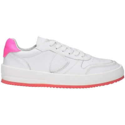 Afbeelding van Leather Sneakers with Front and Back Logo Vintage Effect Wo White