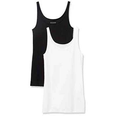 Afbeelding van Amazon Essentials Tanktop voor dames, slimfit, dunne bandjes, 2 stuks, zwart/wit, maat L