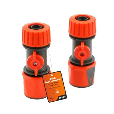 Afbeelding van MIVOS 2 x tuinslang, snelkoppeling met afsluitventiel, slangkoppeling regelventiel, waterstop voor 1/2 inch (13 mm) slang, aansluitonderdelen begin en einde van slang