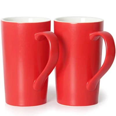 Afbeelding van Smilatte 600 ml grote koffiekopjes, M007 Plain Tall keramische beker met handvat voor papa mannen, set van 2, rood