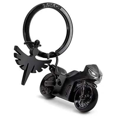 Afbeelding van FABACH motorfiets sleutelhanger met beschermengel cadeau engel voor motorrijders geschenken geluksbrenger rijden voorzichtig, zwart, 1 Stück