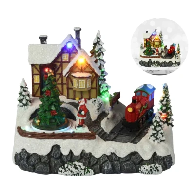 Afbeelding van Cheqo® Kerstdorp Met Trein Kersttafereel Treinstation Kerstdecoratie LED Licht en Bewegende