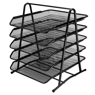 Afbeelding van Documentenhouder van metaal, mesh 5 Tier Tray, A4 organizer mesh, Metalen opbergvakken, design brievenbakje, metaal voor thuis en op kantoor, zwart