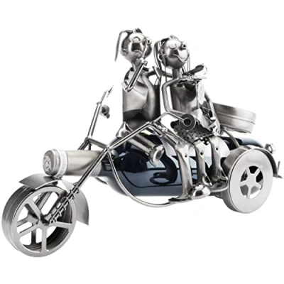 Afbeelding van BRUBAKER Wijnfleshouder Motorkoppel Metalen sculptuur Wenskaart INCL. Origineel cadeau idee