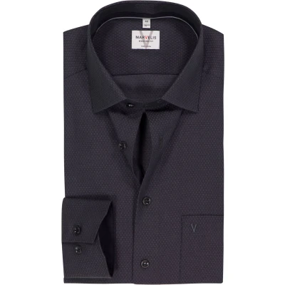 Afbeelding van MARVELIS modern fit overhemd mouwlengte 7 structuur zwart Strijkvrij Boordmaat: 38