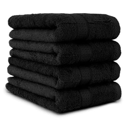 Afbeelding van 4 delige handdoekenset in vele kleuren handdoeken 50x100 cm kleur zwart