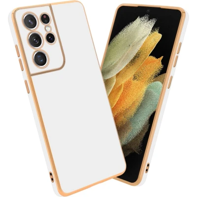 Afbeelding van Cadorabo Hoesje geschikt voor Samsung Galaxy S21 ULTRA in Glossy Wit Goud Beschermhoes Case Cover van flexibel TPU silicone en met camerabescherming