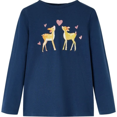 Afbeelding van Kindershirt met lange mouwen hertenprint 104 marineblauw