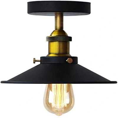 Afbeelding van Vintage Retro Paraplu Plafondlamp Industriële Metalen Kopkop E27 Keuken Loft Bar Verlichting Barn Light (Zwart 22cm)